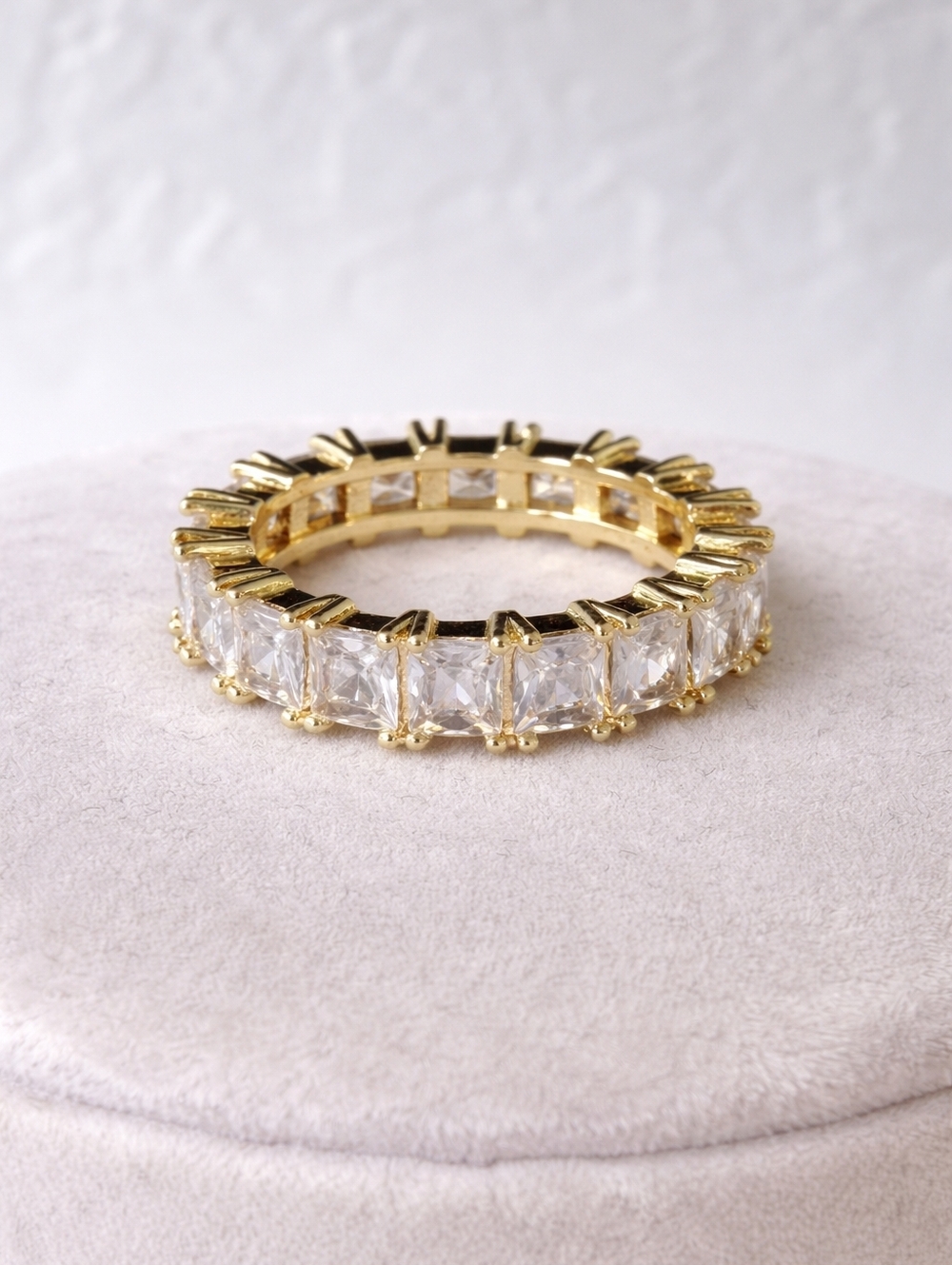 Gold Eternity Wedding Band 💍 Princess Cut CZ | Bridal Ring | Diamond Look | 8